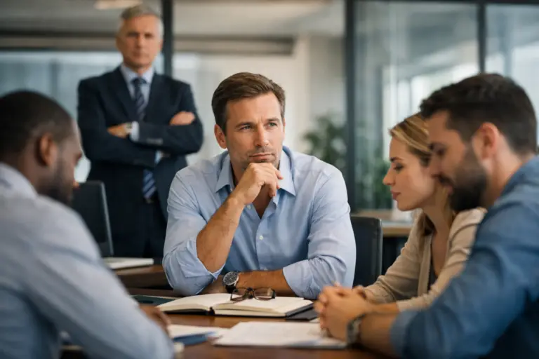 Leader navigating tension between micromanagement from above and trust within the team