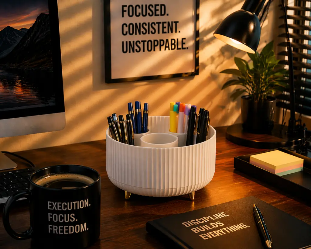 Focused and organized workspace setup 1